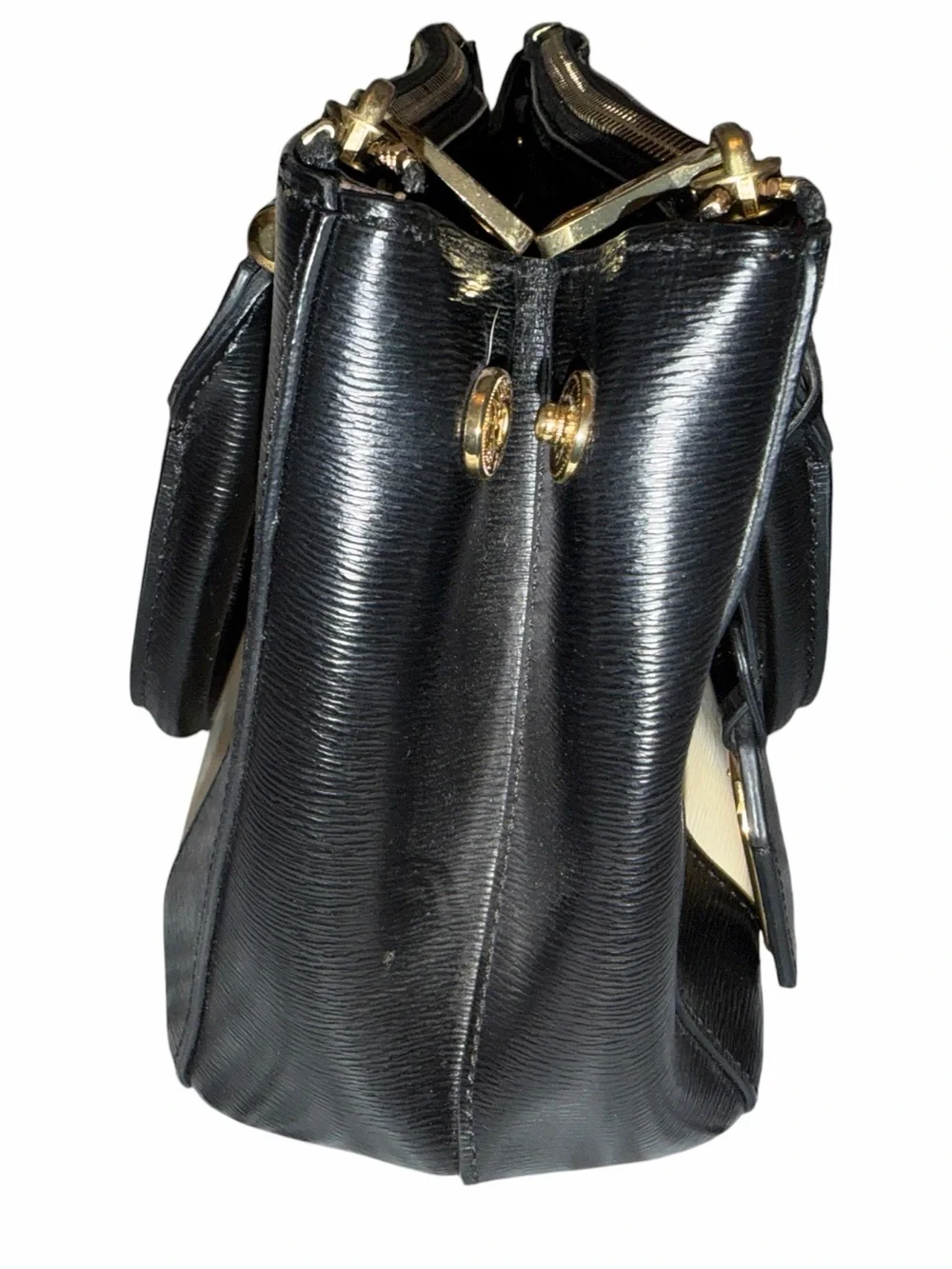 Ralph Lauren Newberey Double Zip Two-Tone Satchel in Black & Vanilla